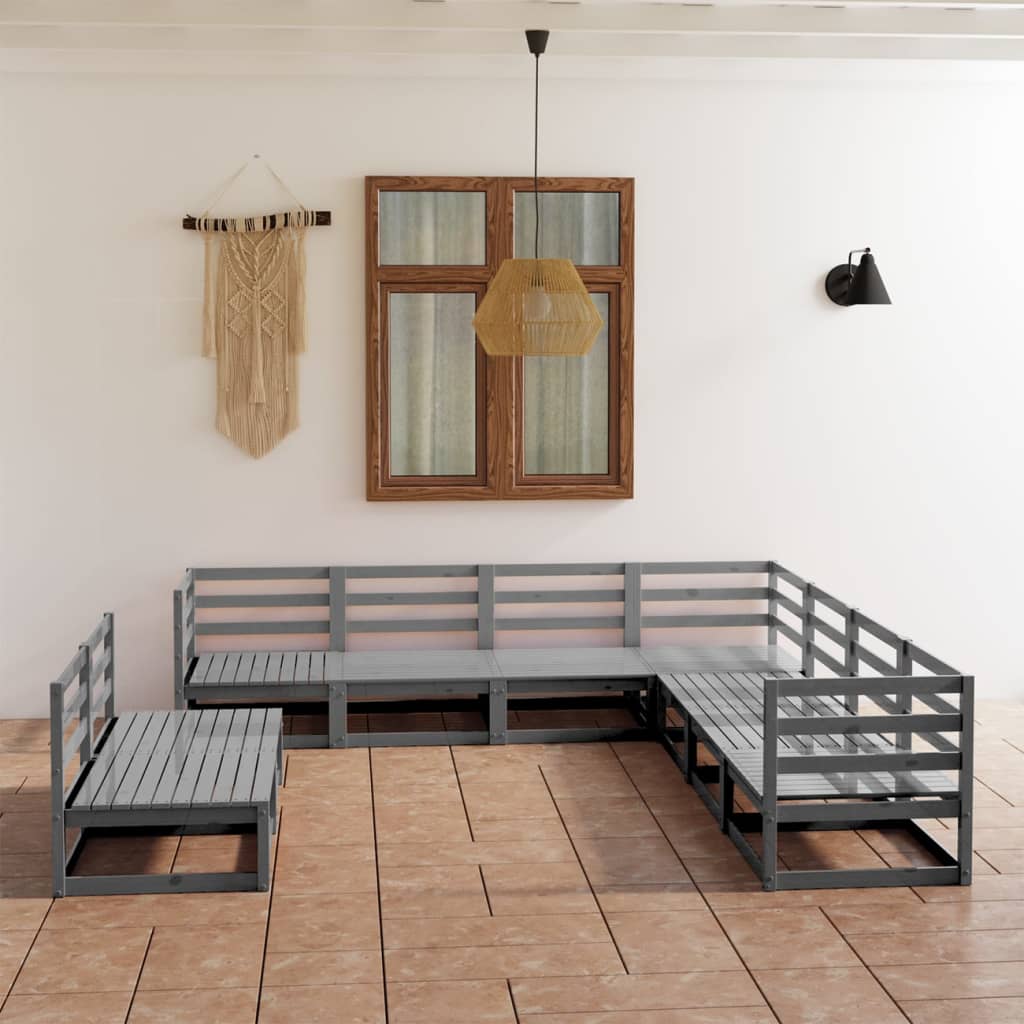 Set mobilier de grădină, 9 piese, gri, lemn masiv de pin GartenMobel Dekor