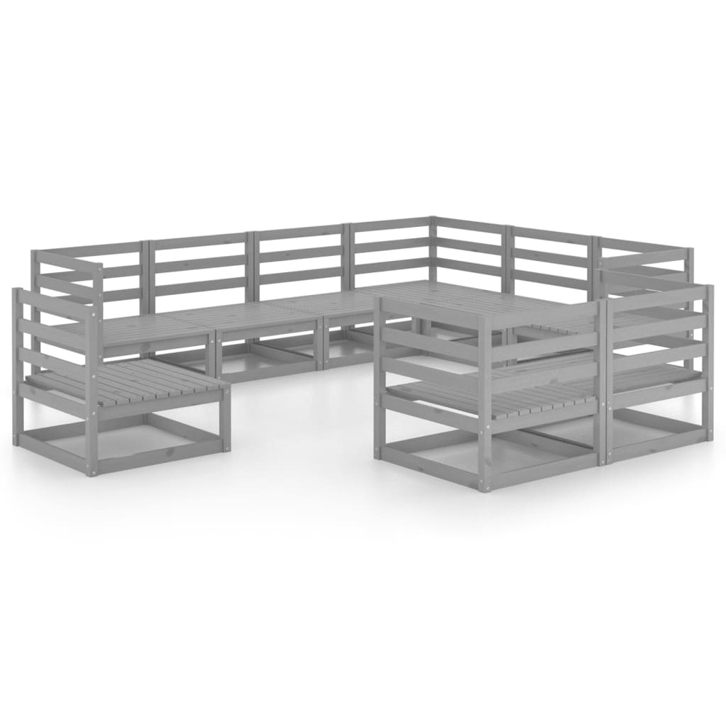 Set mobilier de grădină, 9 piese, gri, lemn masiv de pin GartenMobel Dekor