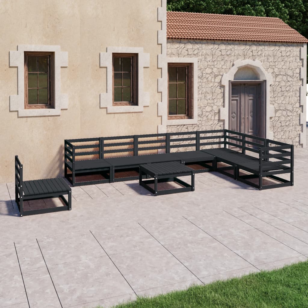 Set mobilier de grădină, 9 piese, negru, lemn masiv de pin GartenMobel Dekor