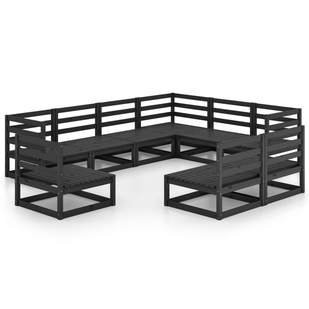 Set mobilier de grădină, 9 piese, negru, lemn masiv de pin GartenMobel Dekor