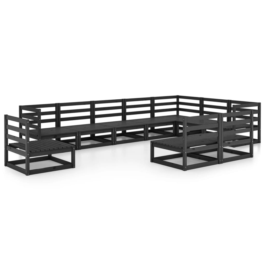Set mobilier relaxare de grădină 10 piese negru lemn masiv pin GartenMobel Dekor