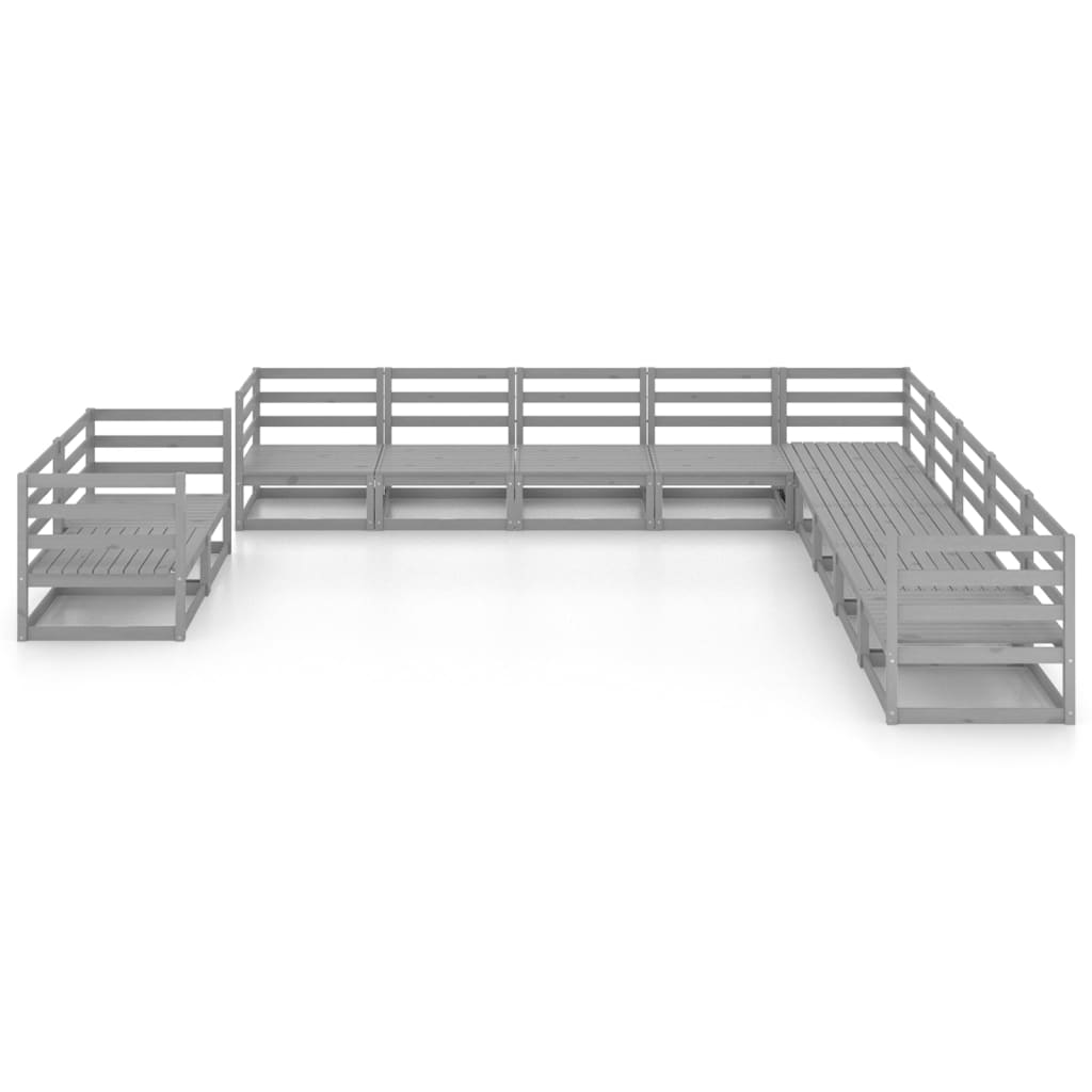 Set mobilier de grădină, 11 piese, gri, lemn masiv de pin GartenMobel Dekor