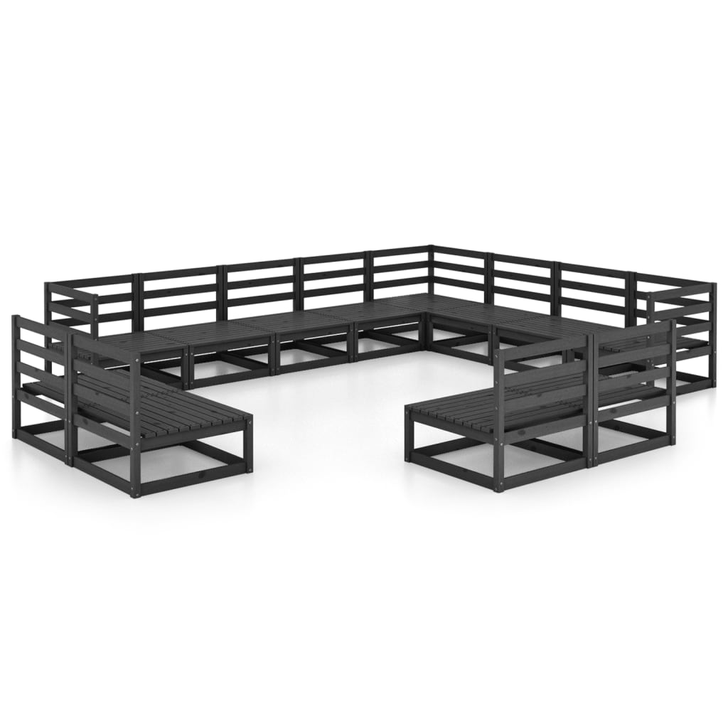 Set mobilier de grădină, 12 piese, negru, lemn masiv pin GartenMobel Dekor