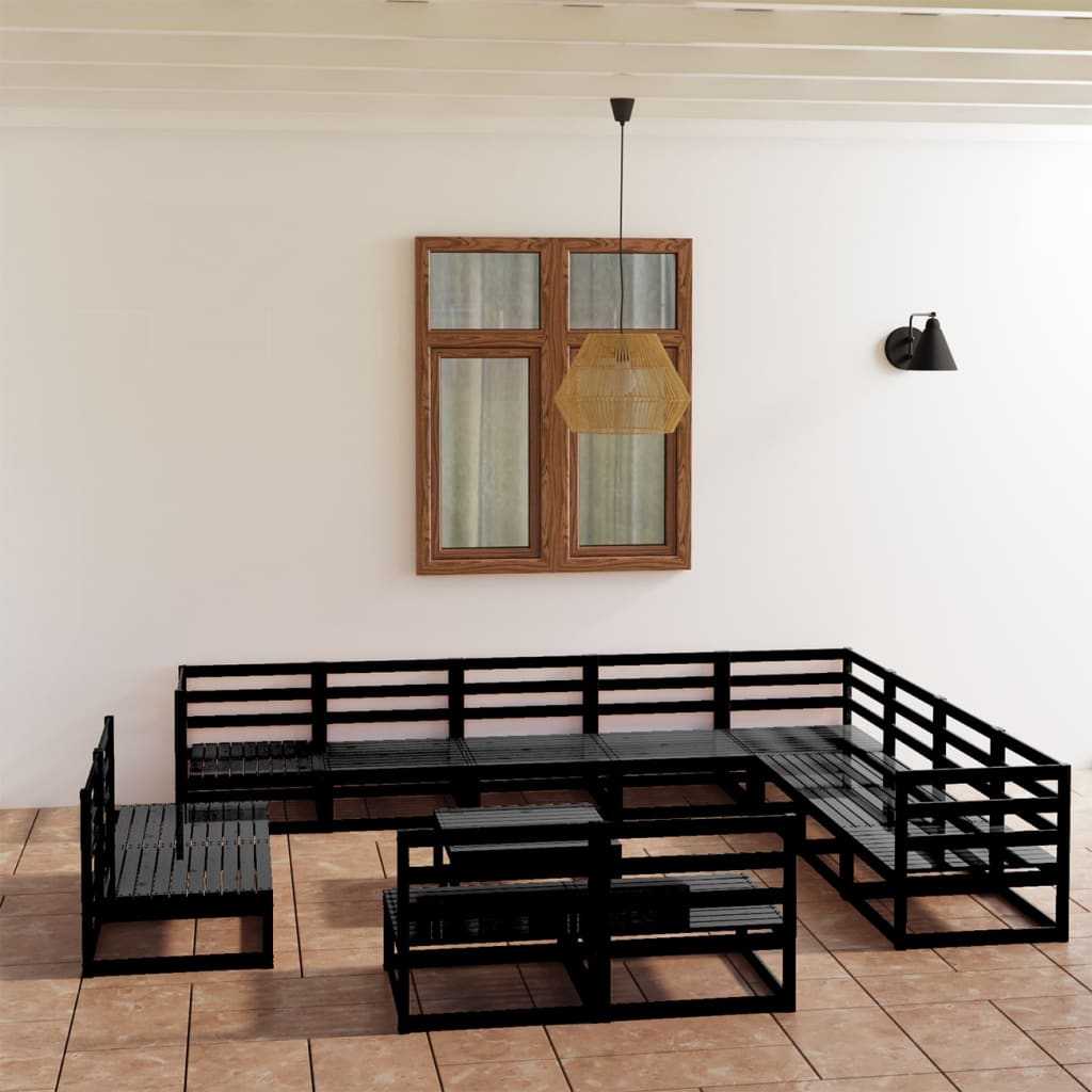 Set mobilier de grădină, 13 piese, negru, lemn masiv de pin GartenMobel Dekor