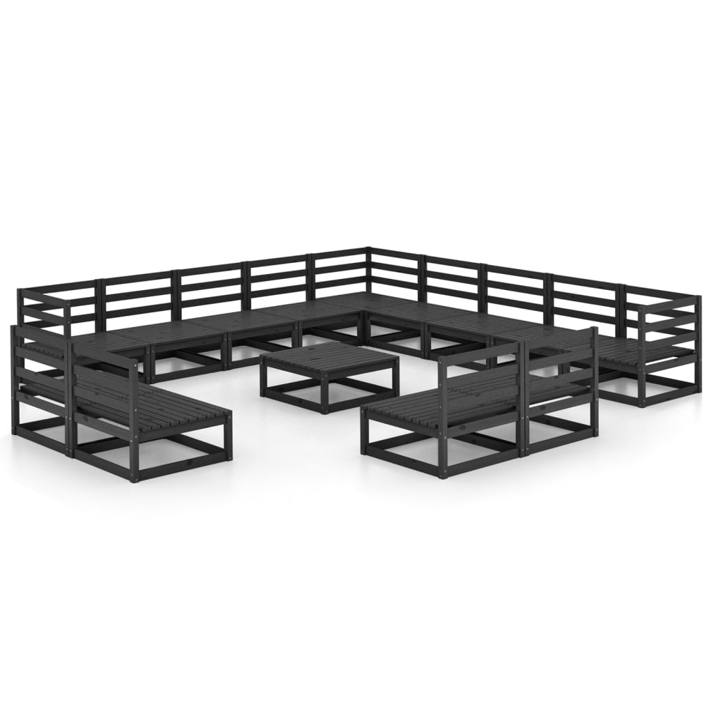 Set mobilier de grădină, 14 piese, negru, lemn masiv de pin GartenMobel Dekor
