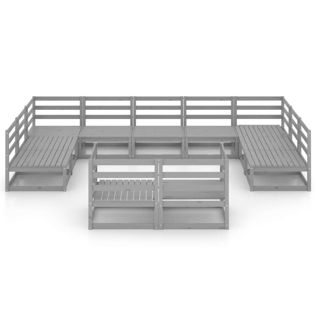 Set mobilier de grădină, 11 piese, gri, lemn masiv de pin GartenMobel Dekor