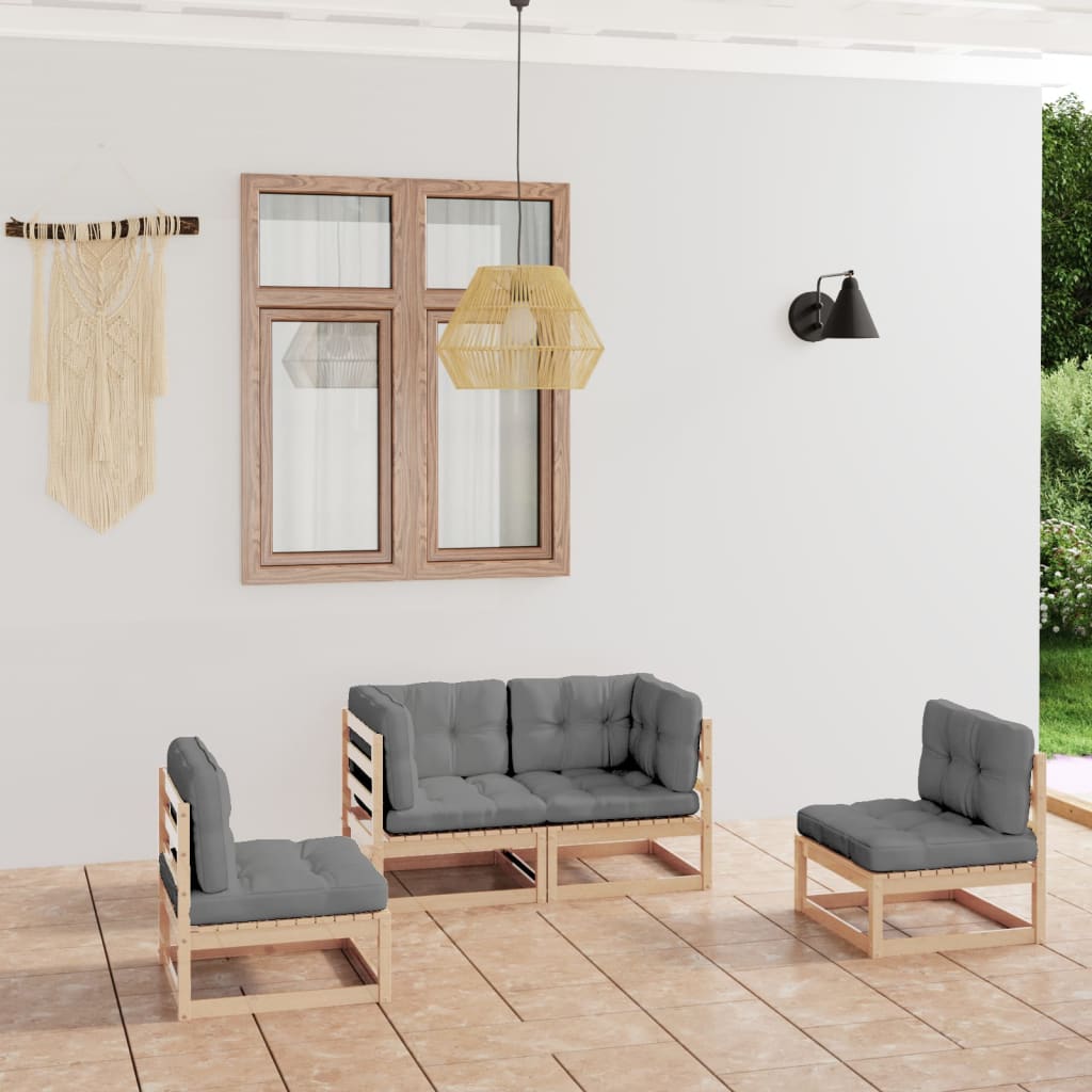 Set mobilier de grădină cu perne, 4 piese, lemn masiv de pin GartenMobel Dekor