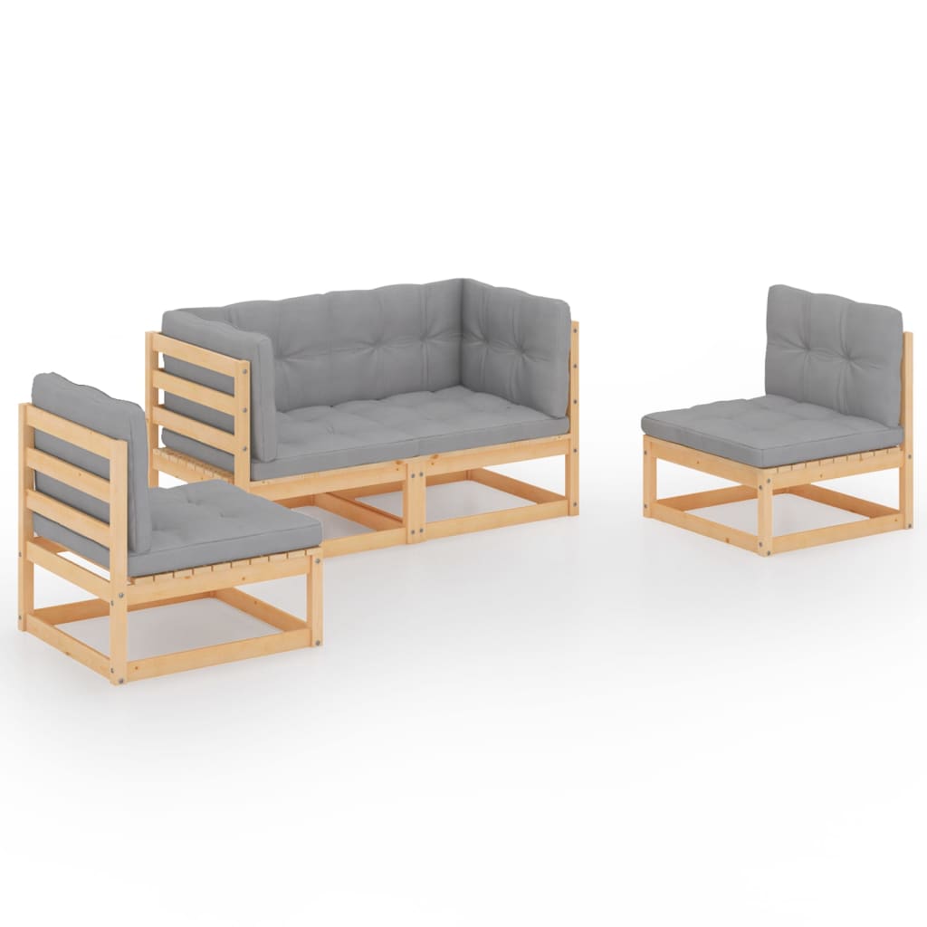 Set mobilier de grădină cu perne, 4 piese, lemn masiv de pin GartenMobel Dekor
