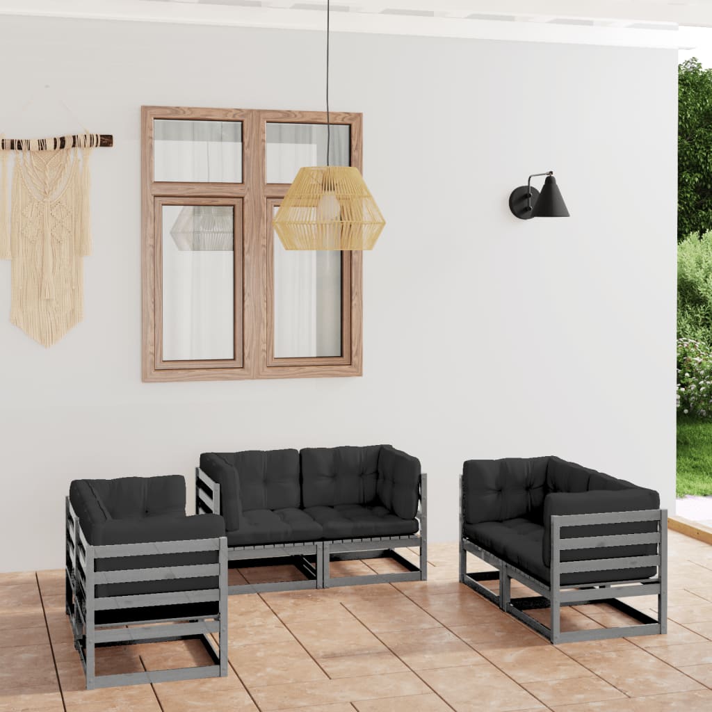 Set mobilier de grădină cu perne, 6 piese, lemn masiv de pin GartenMobel Dekor