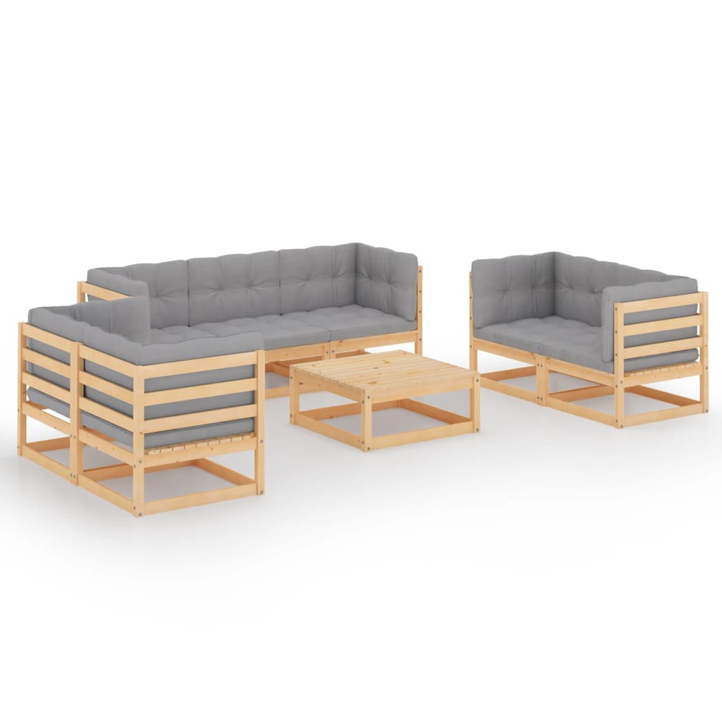 Set mobilier de grădină cu perne, 8 piese, lemn masiv de pin GartenMobel Dekor