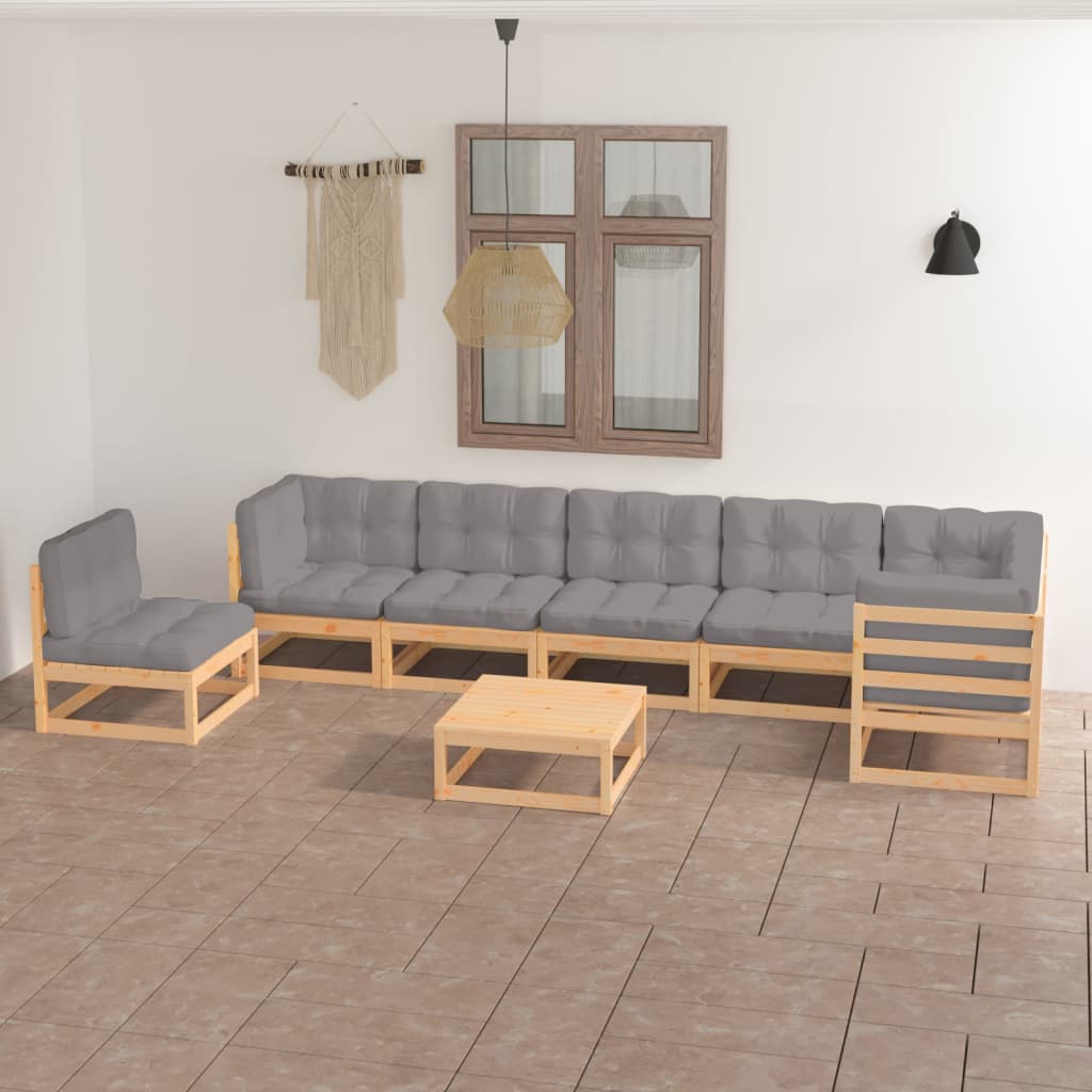 Set mobilier de grădină cu perne, 8 piese, lemn masiv de pin GartenMobel Dekor