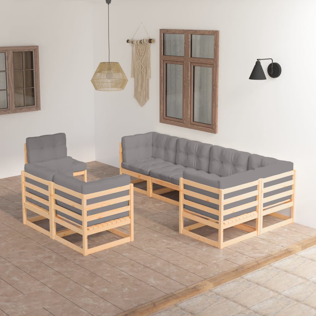 Set mobilier de grădină cu perne, 8 piese, lemn masiv de pin GartenMobel Dekor
