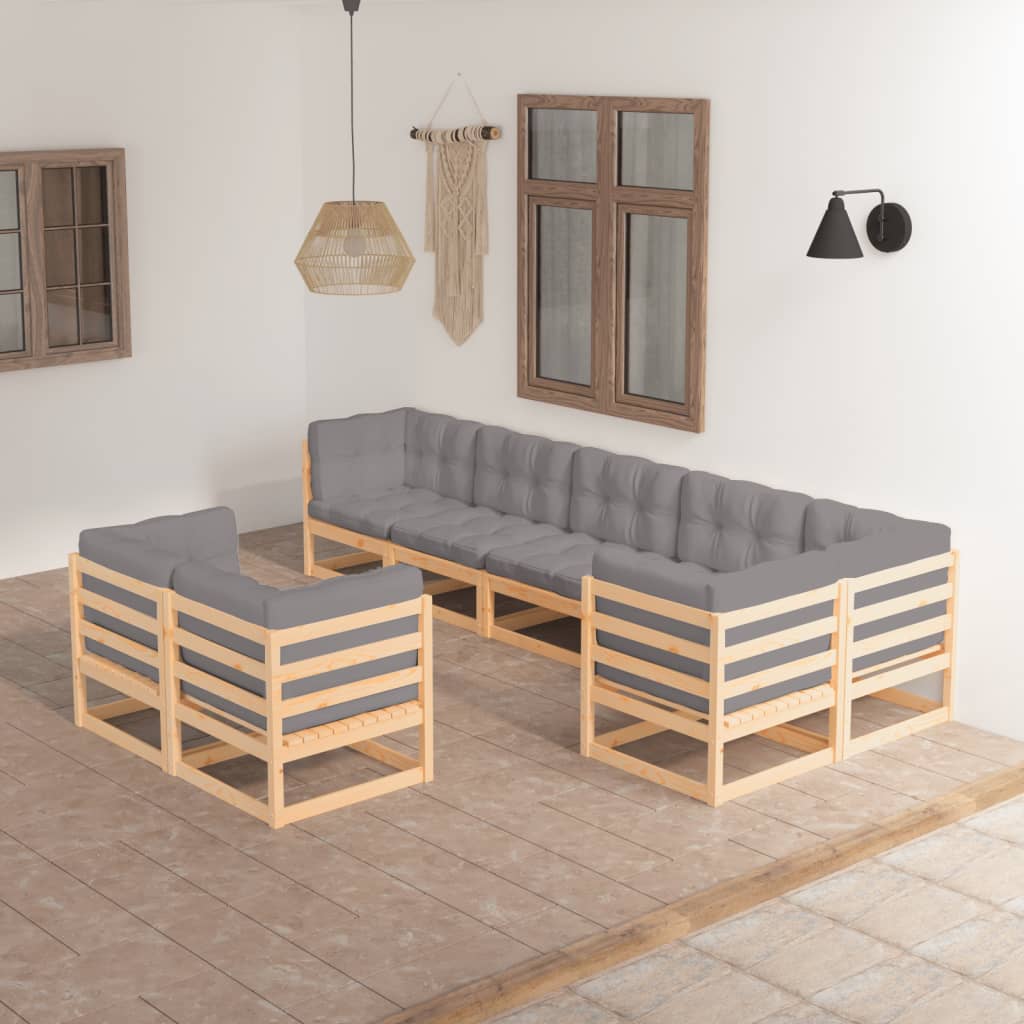 Set mobilier de grădină cu perne, 8 piese, lemn masiv de pin GartenMobel Dekor