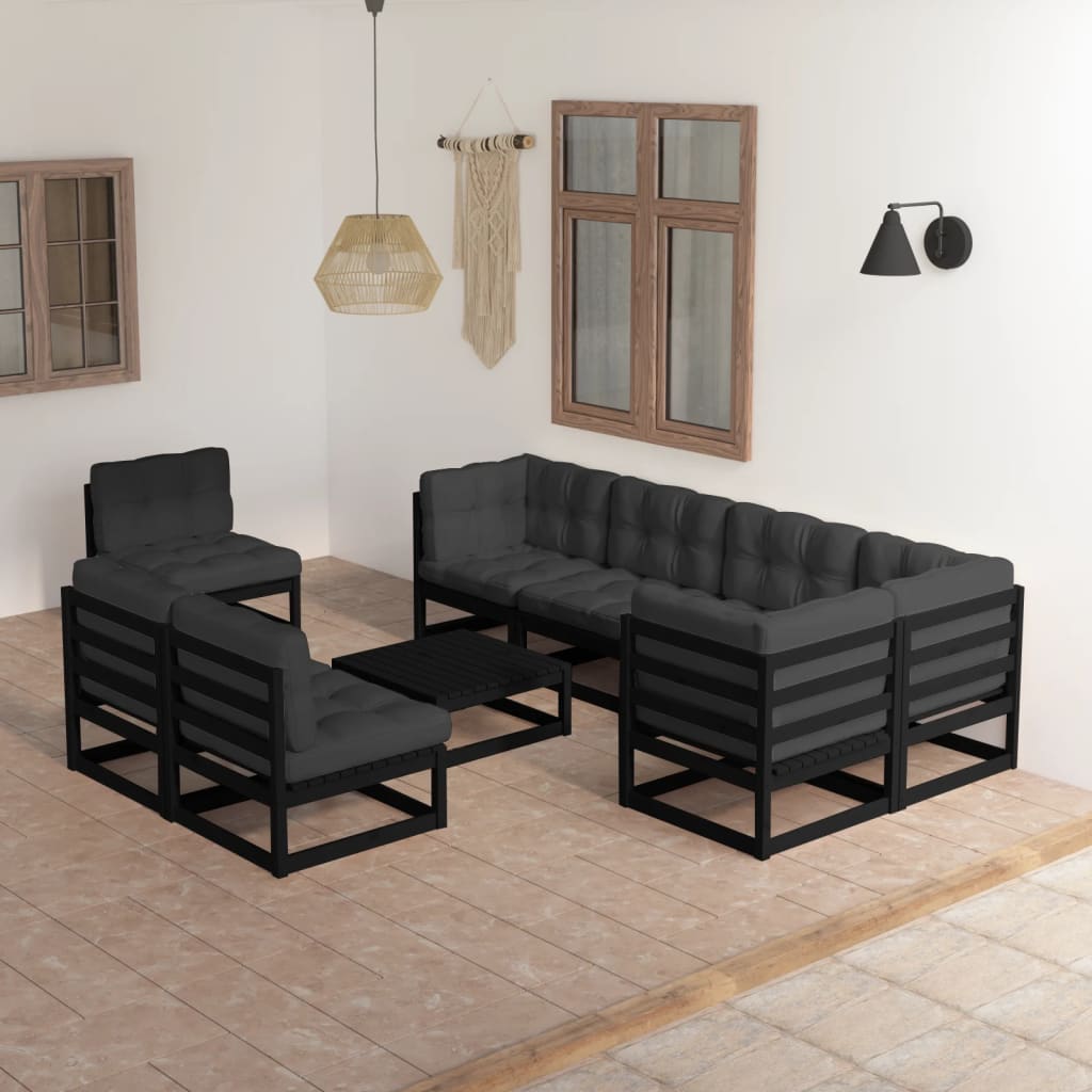 Set mobilier de grădină cu perne, 9 piese, lemn masiv de pin GartenMobel Dekor