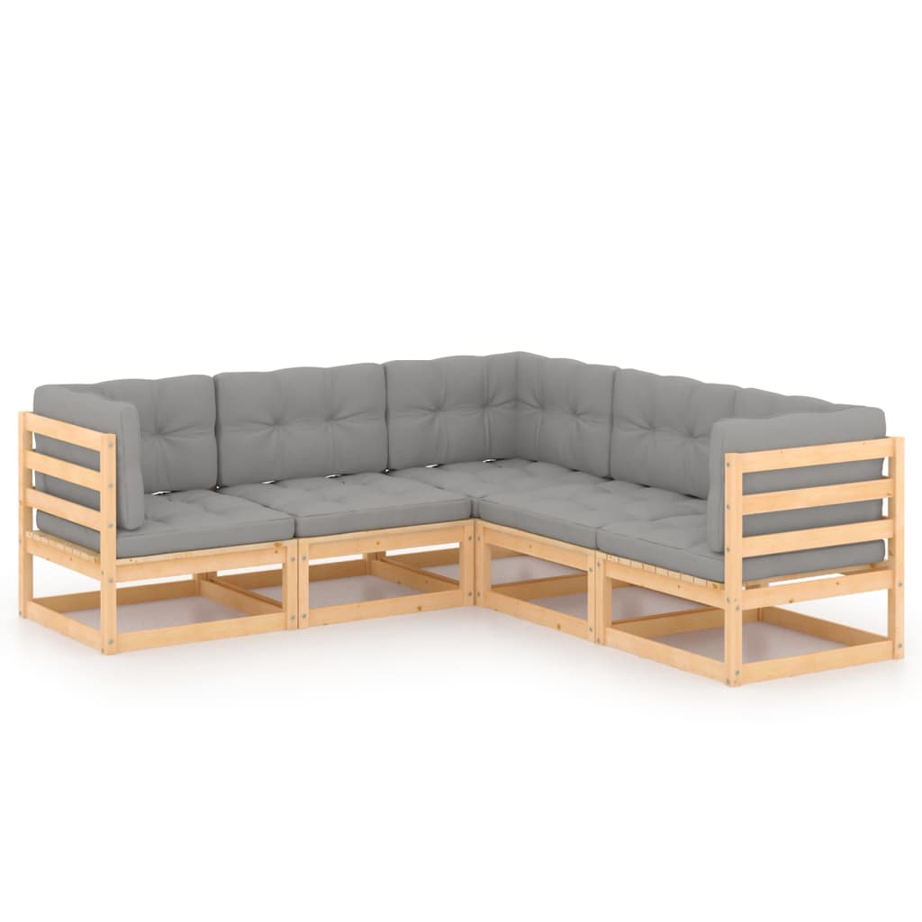 Set mobilier de grădină cu perne, 5 piese, lemn masiv de pin GartenMobel Dekor