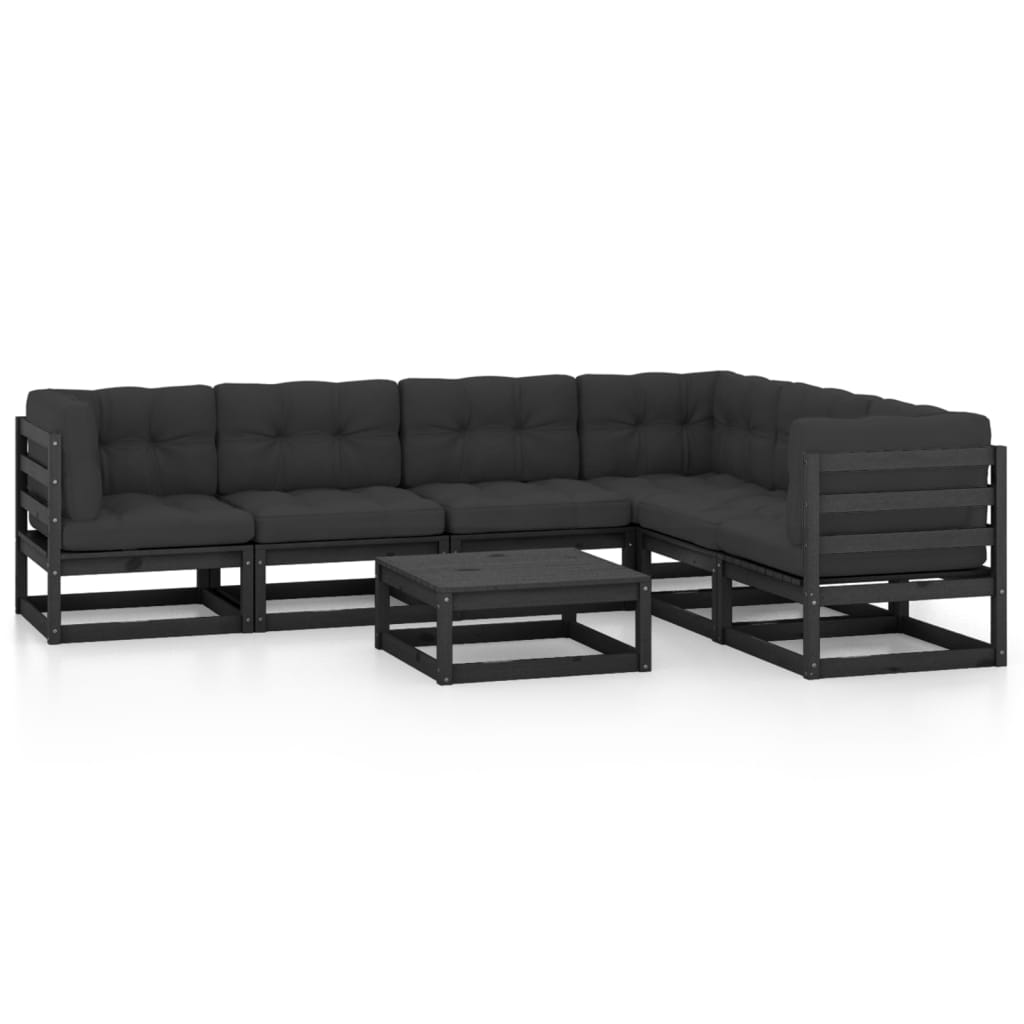 Set mobilier grădină cu perne, 7 piese, negru, lemn masiv pin GartenMobel Dekor