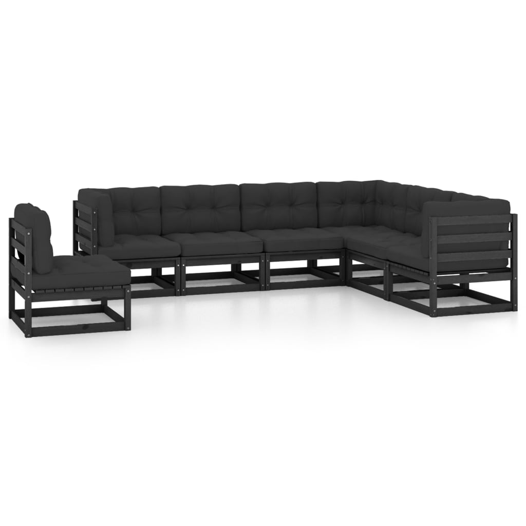 Set mobilier grădină cu perne, 7 piese, negru, lemn masiv pin GartenMobel Dekor
