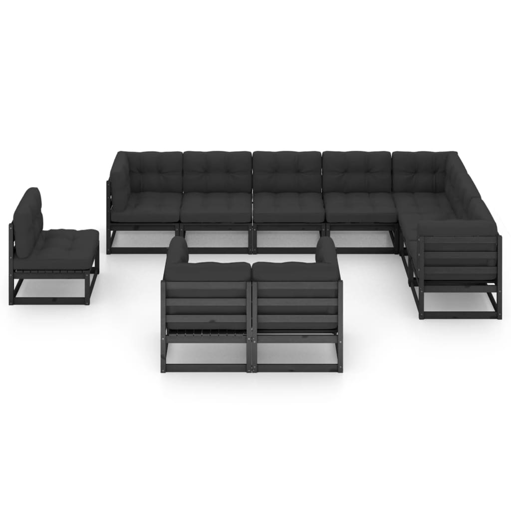 Set mobilier grădină cu perne, 10 piese, negru, lemn masiv pin GartenMobel Dekor