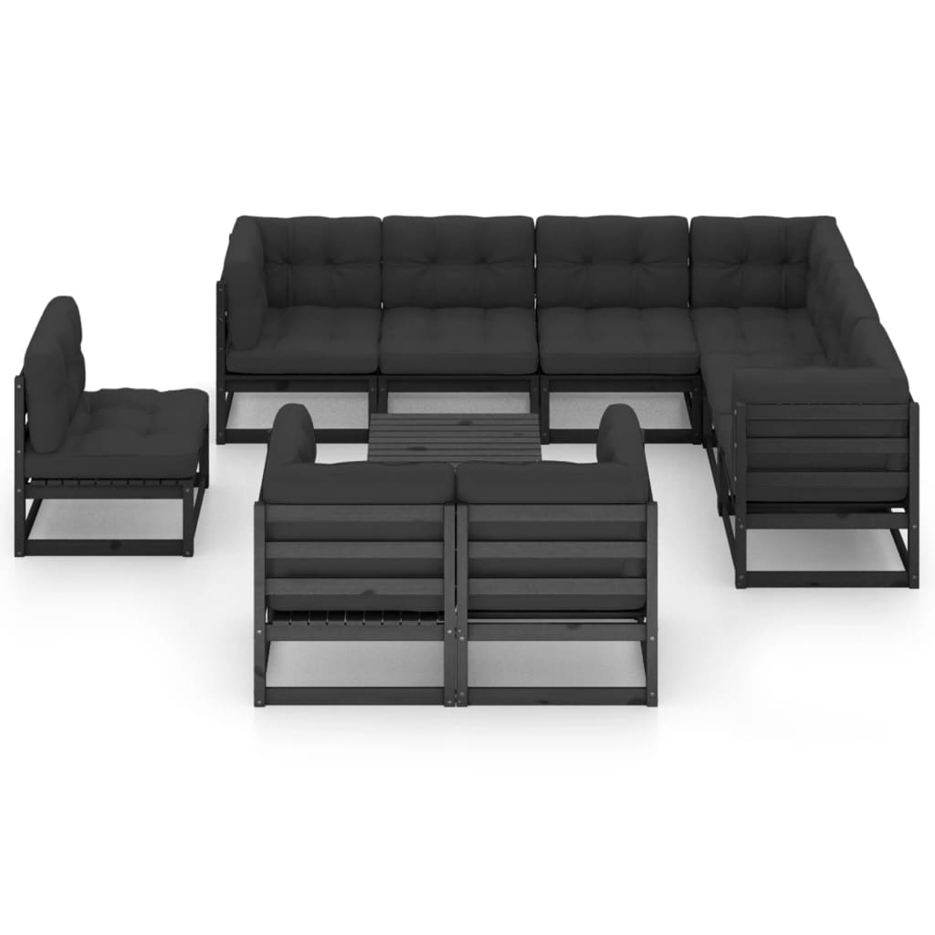 Set mobilier grădină cu perne, 10 piese, negru, lemn masiv pin GartenMobel Dekor