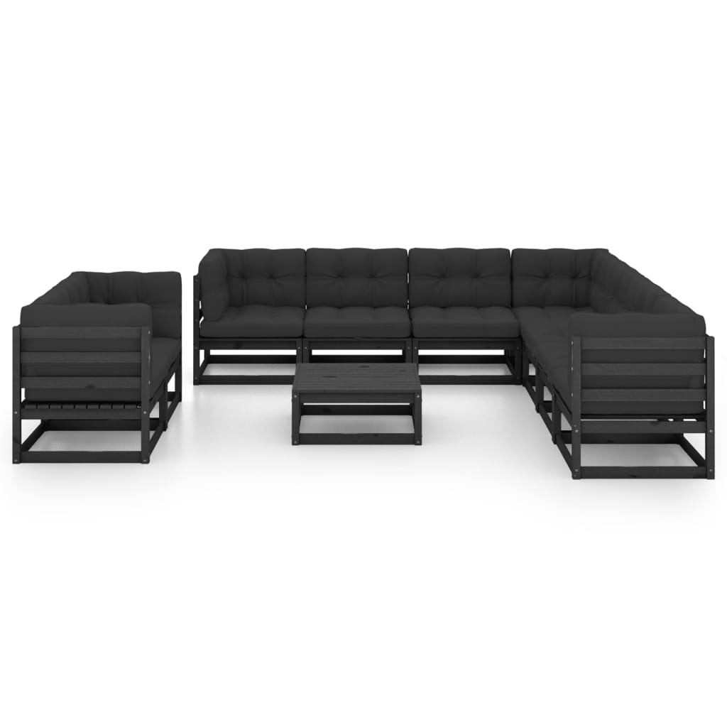Set mobilier grădină cu perne, 10 piese, negru, lemn masiv pin GartenMobel Dekor