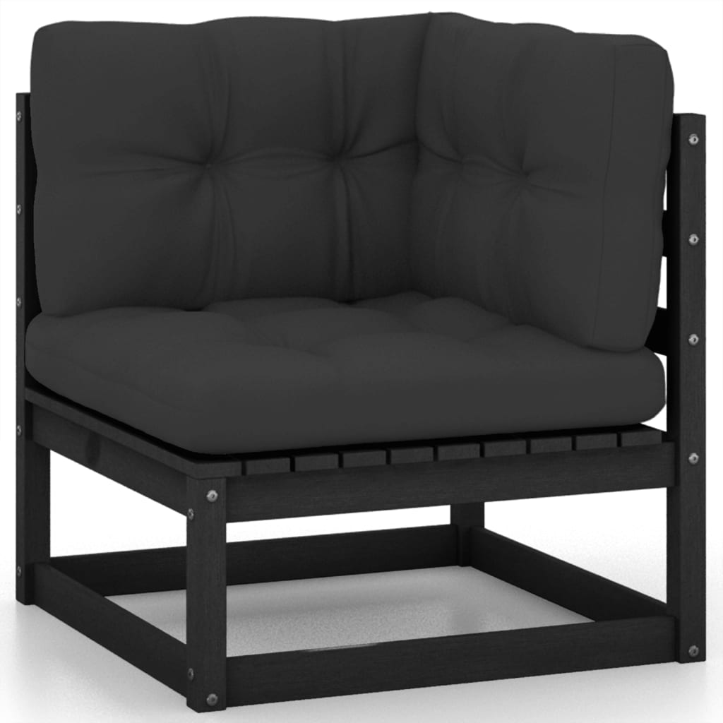 Set mobilier grădină cu perne, 10 piese, negru, lemn masiv pin GartenMobel Dekor