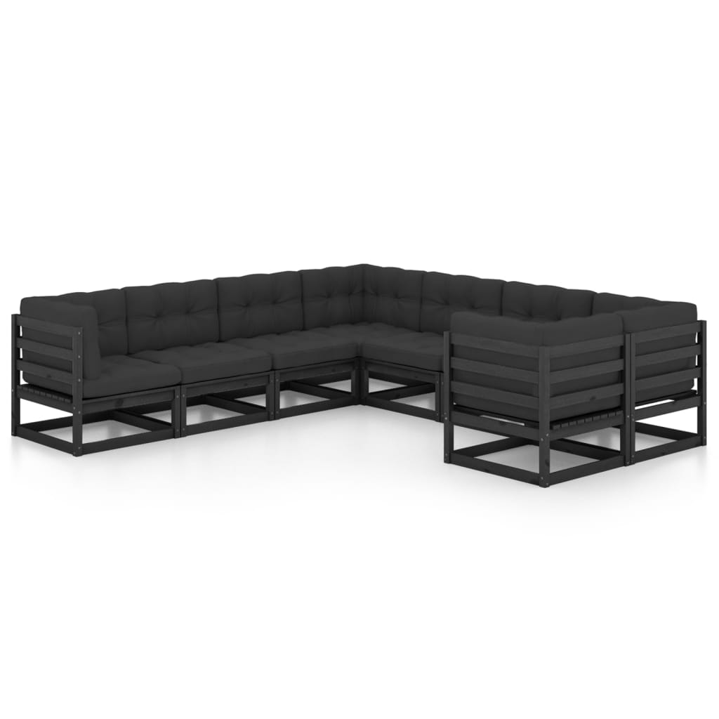 Set mobilier grădină cu perne, 8 piese, negru, lemn masiv pin GartenMobel Dekor