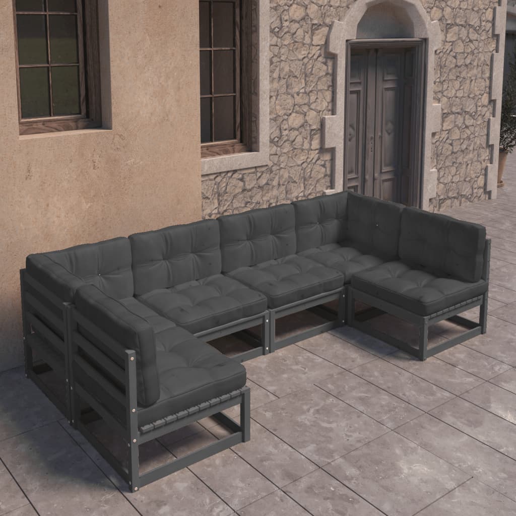 Set mobilier grădină cu perne, 6 piese, negru, lemn masiv pin GartenMobel Dekor