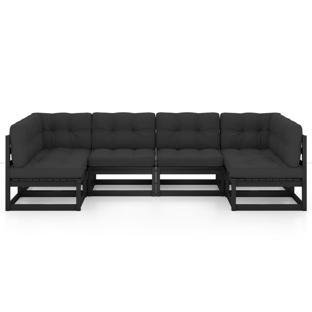 Set mobilier grădină cu perne, 6 piese, negru, lemn masiv pin GartenMobel Dekor