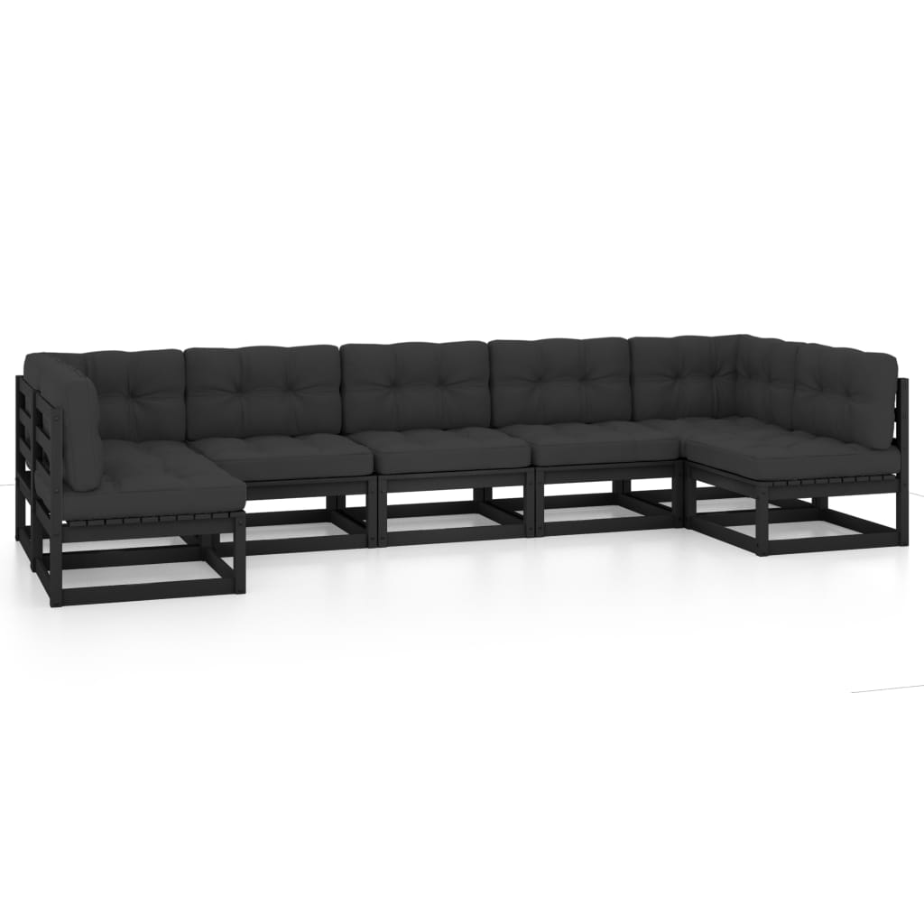 Set mobilier grădină cu perne, 7 piese, negru, lemn masiv pin GartenMobel Dekor