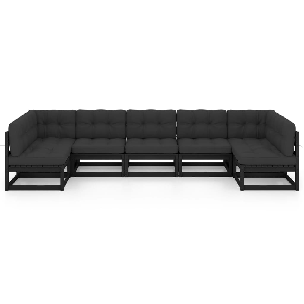 Set mobilier grădină cu perne, 7 piese, negru, lemn masiv pin GartenMobel Dekor