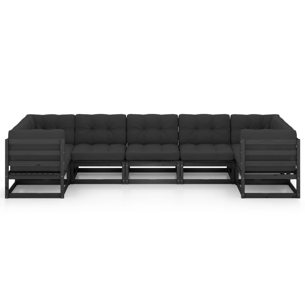 Set mobilier grădină cu perne, 7 piese, negru, lemn masiv pin GartenMobel Dekor