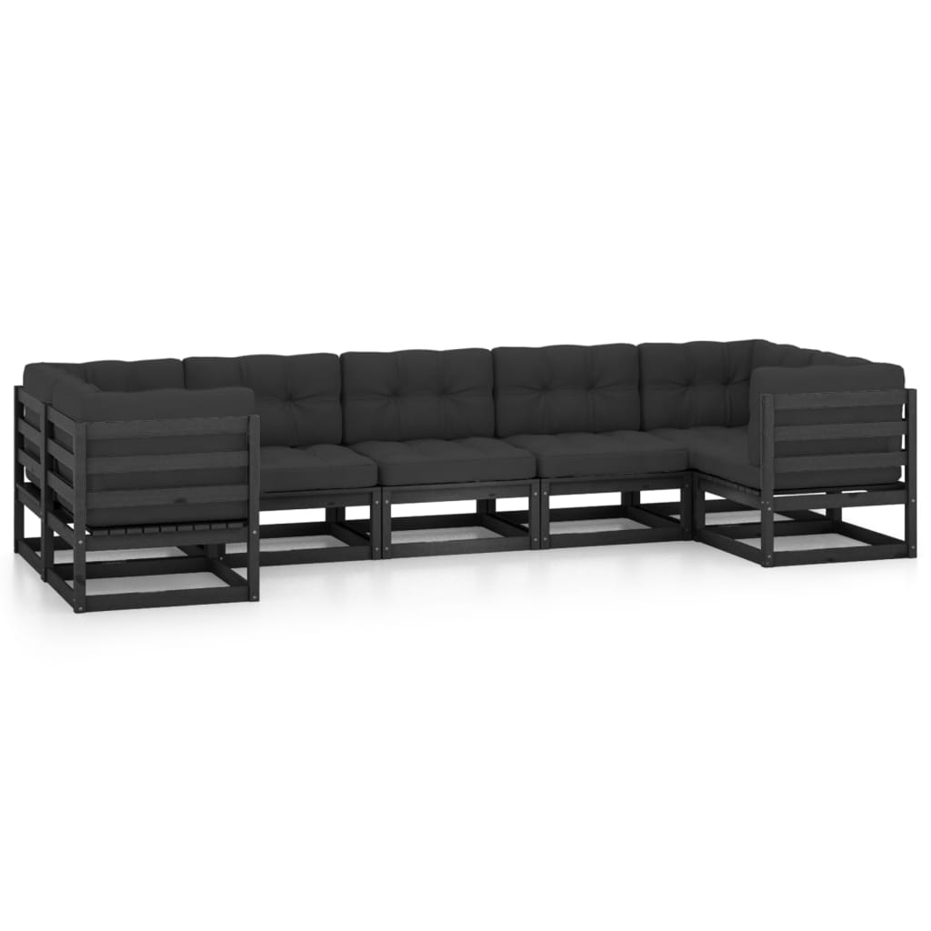 Set mobilier grădină cu perne, 7 piese, negru, lemn masiv pin GartenMobel Dekor