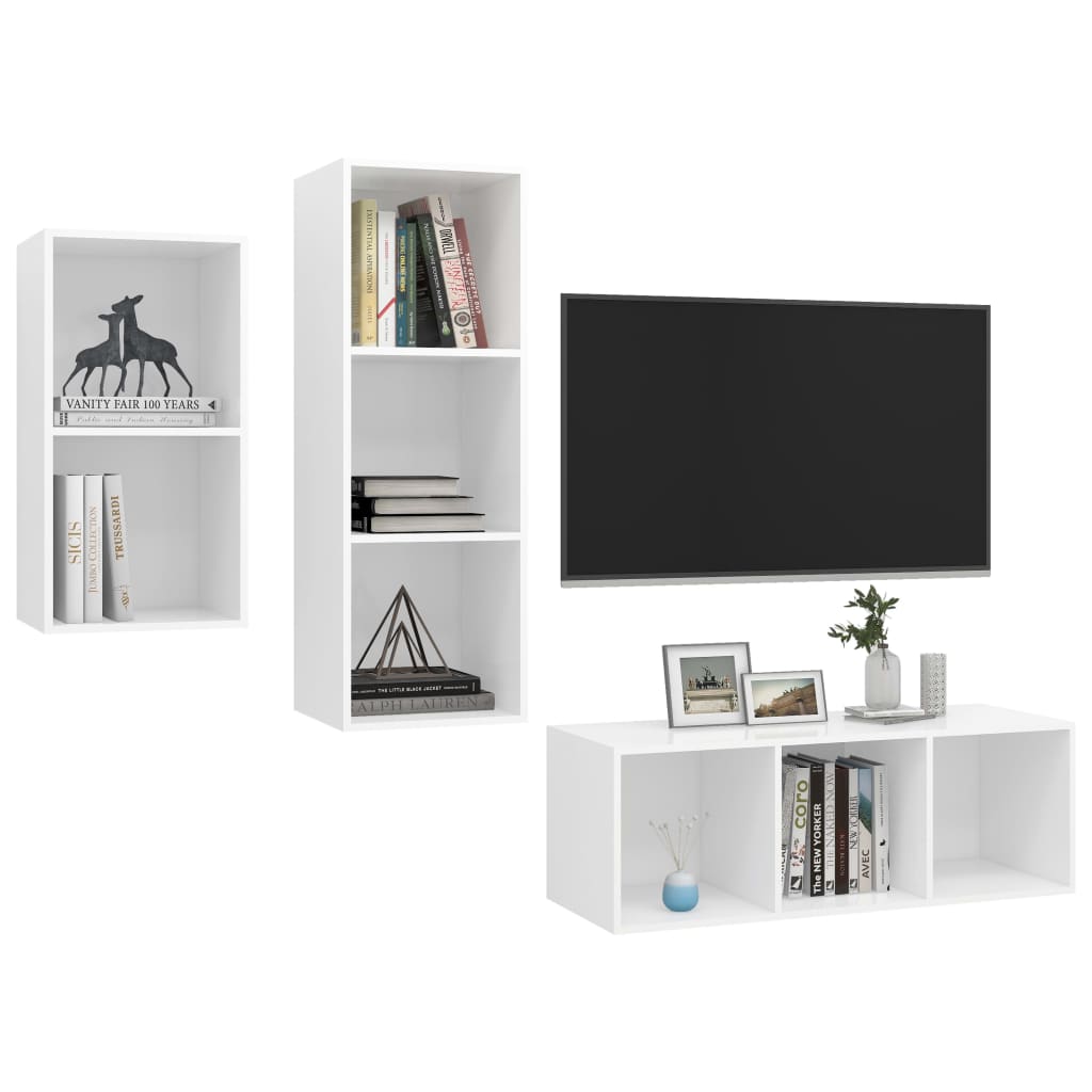 Set de dulapuri TV, 3 piese, alb, lemn prelucrat GartenMobel Dekor