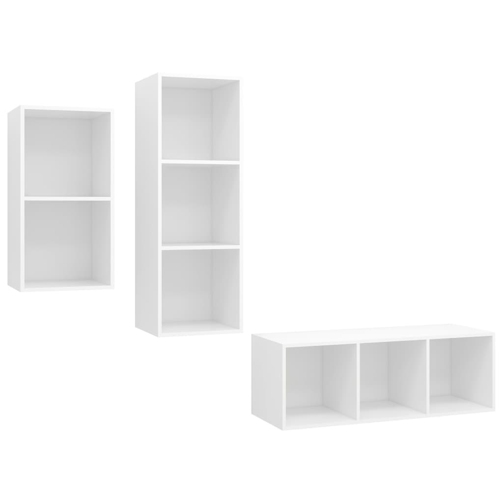 Set de dulapuri TV, 3 piese, alb, lemn prelucrat GartenMobel Dekor