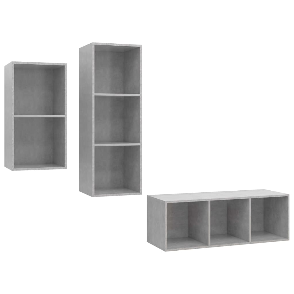 Set de dulapuri TV, 3 piese, gri beton, lemn prelucrat GartenMobel Dekor
