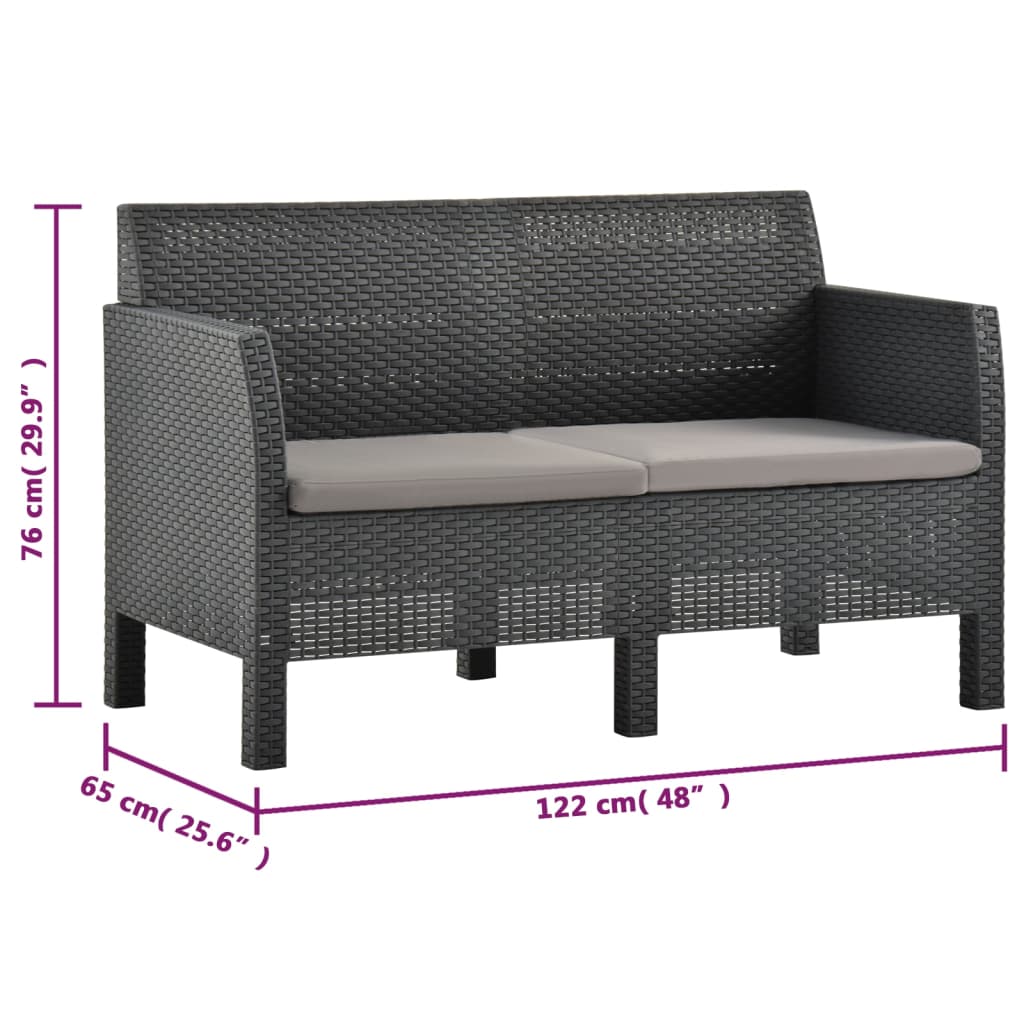 Set mobilier de grădină cu perne, 2 piese, antracit, PP ratan GartenMobel Dekor