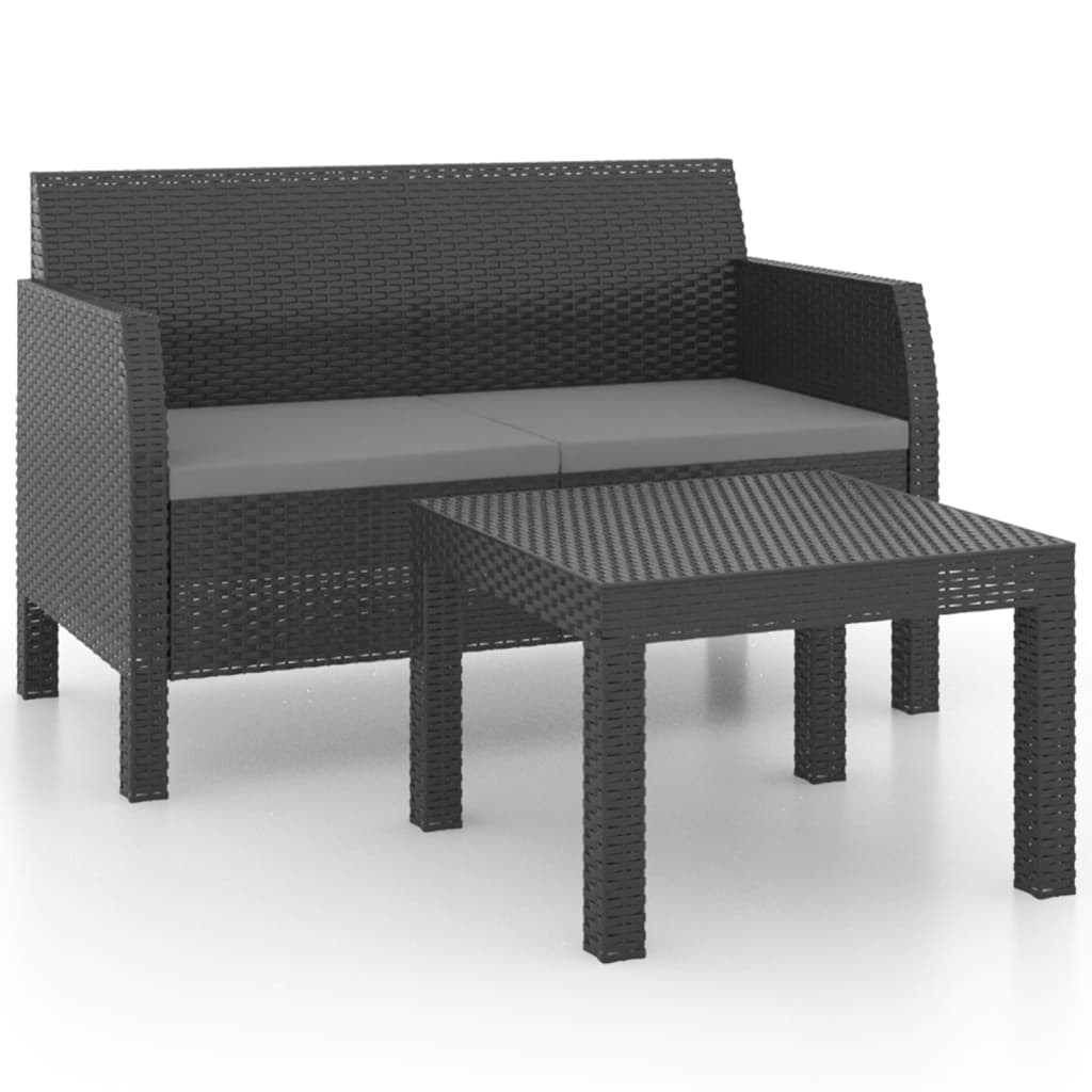 Set mobilier de grădină cu perne, 2 piese, antracit, PP ratan GartenMobel Dekor