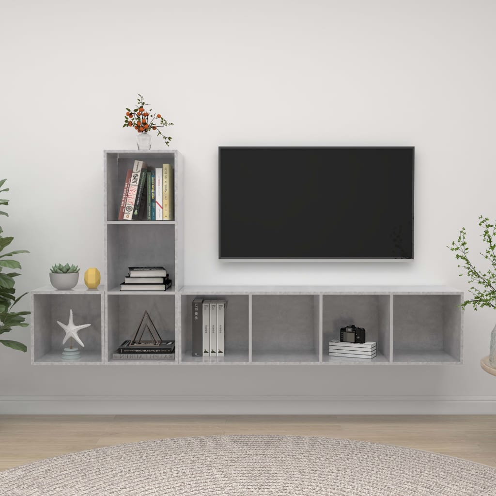 Set de dulapuri TV, 3 piese, gri beton, lemn prelucrat GartenMobel Dekor