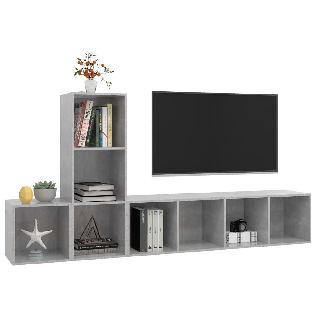 Set de dulapuri TV, 3 piese, gri beton, lemn prelucrat GartenMobel Dekor