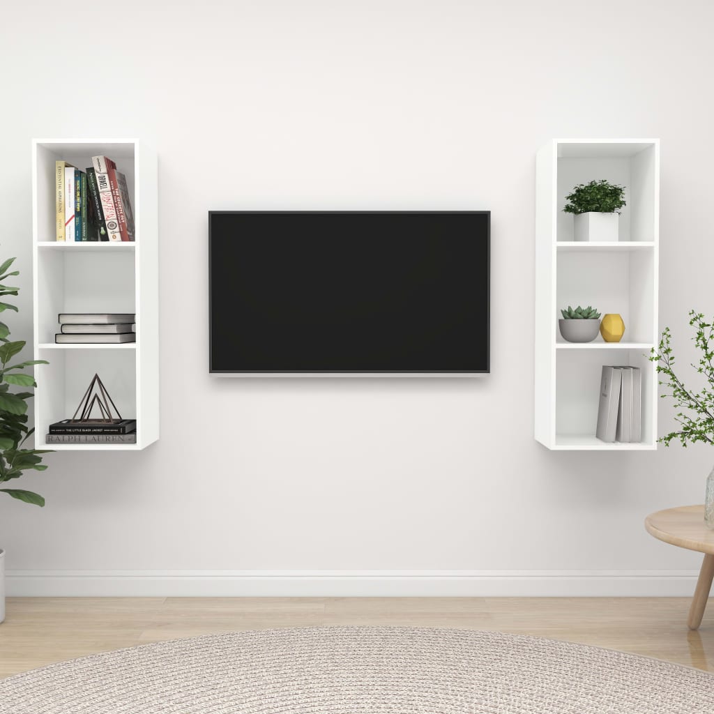 Dulapuri TV suspendate, 2 buc. alb, lemn prelucrat GartenMobel Dekor