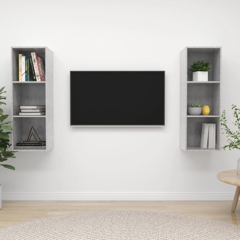 Dulapuri TV suspendate, 2 buc, gri beton, lemn prelucrat GartenMobel Dekor