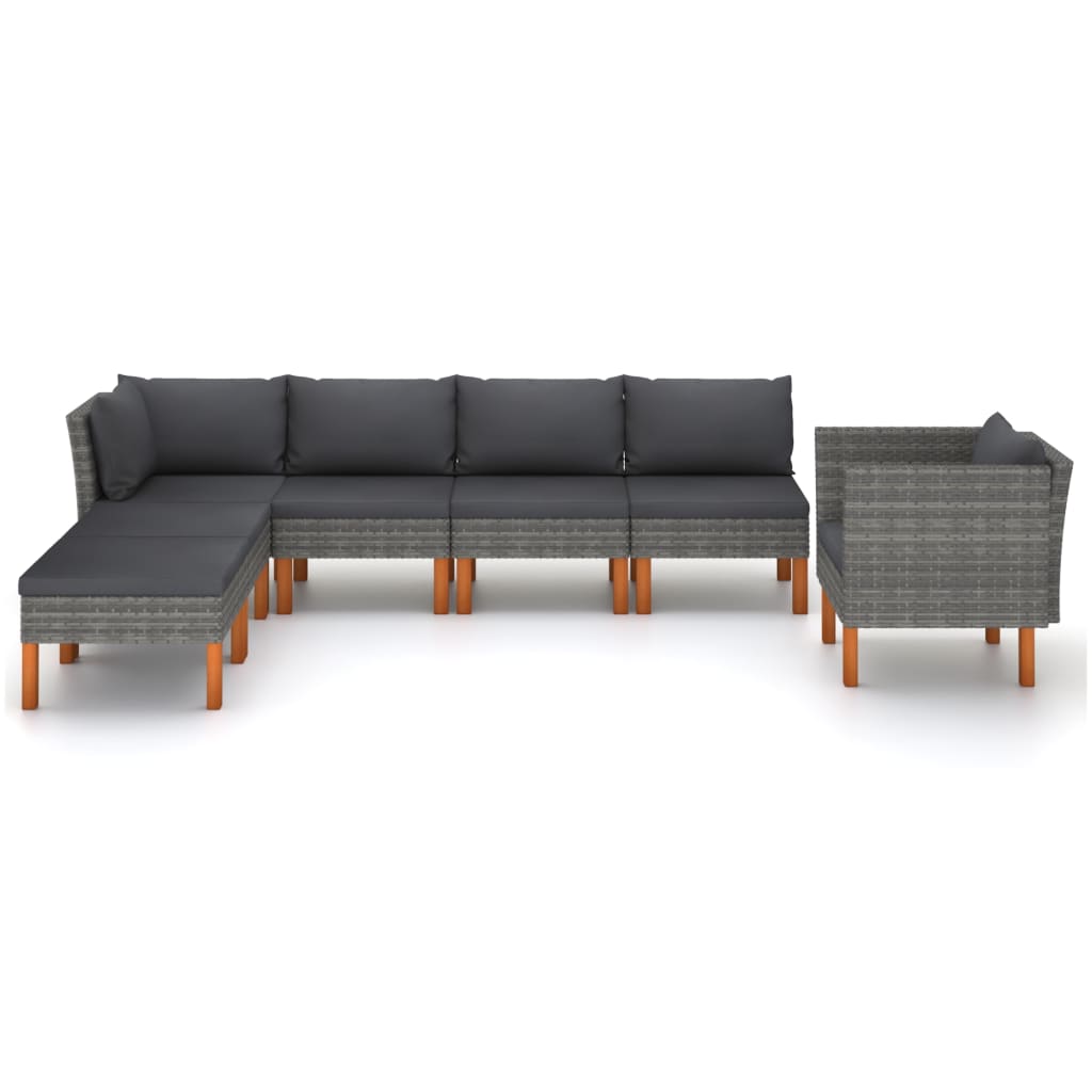 Set mobilier grădină, 7 piese, gri, poliratan și lemn eucalipt GartenMobel Dekor