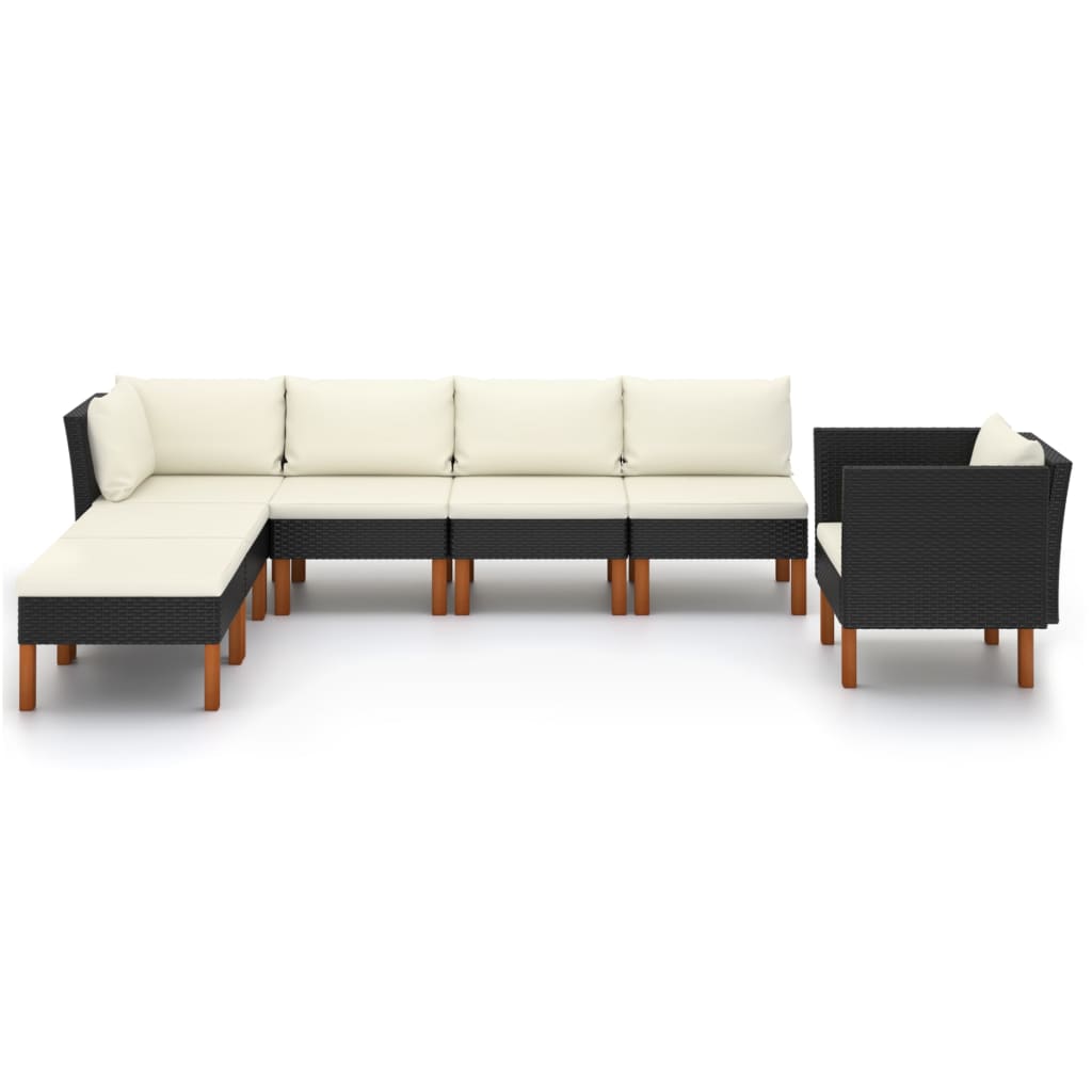 Set mobilier grădină, 7 piese, negru, poliratan/lemn eucalipt GartenMobel Dekor