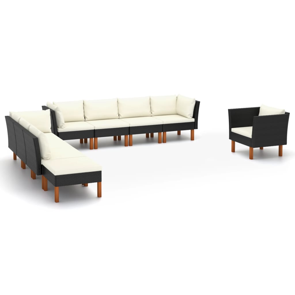 Set mobilier grădină, 9 piese, negru poliratan și lemn eucalipt GartenMobel Dekor