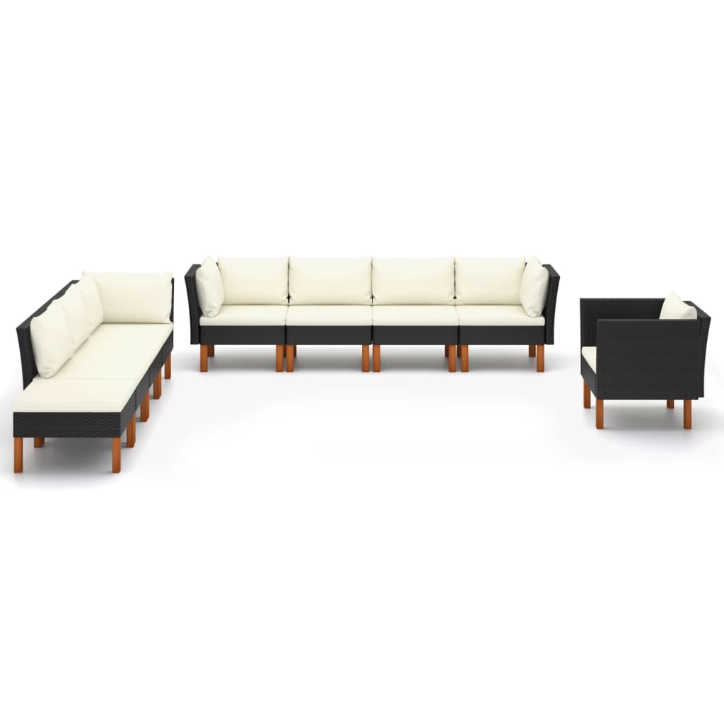 Set mobilier grădină, 9 piese, negru poliratan și lemn eucalipt GartenMobel Dekor