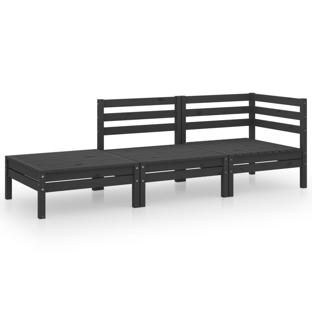 Set mobilier de grădină, 3 piese, negru, lemn masiv de pin GartenMobel Dekor