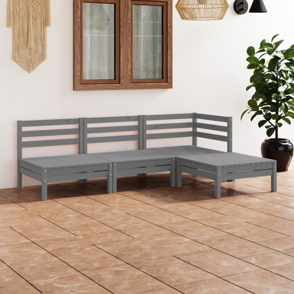Set mobilier de grădină, 4 piese, gri, lemn masiv de pin GartenMobel Dekor