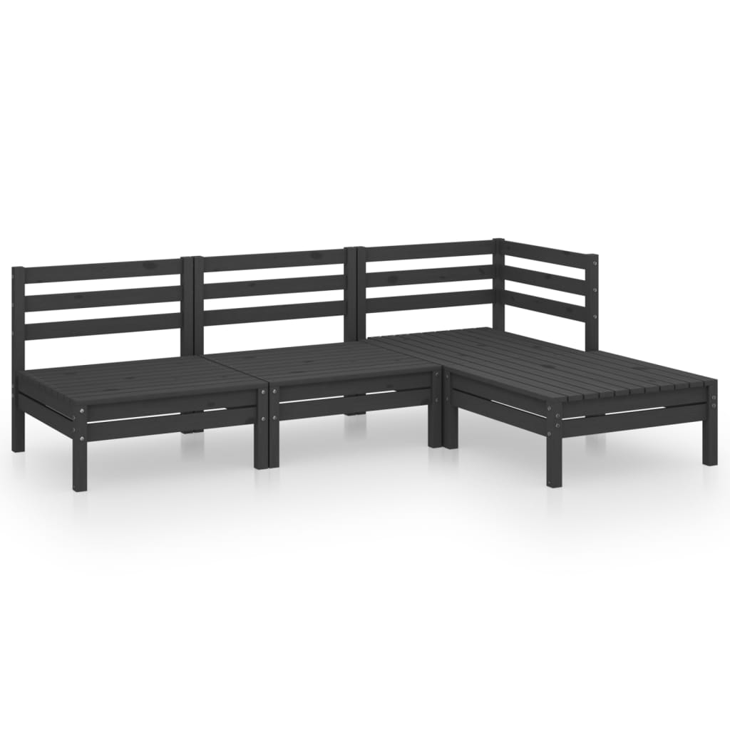 Set mobilier de grădină, 4 piese, negru, lemn masiv de pin GartenMobel Dekor