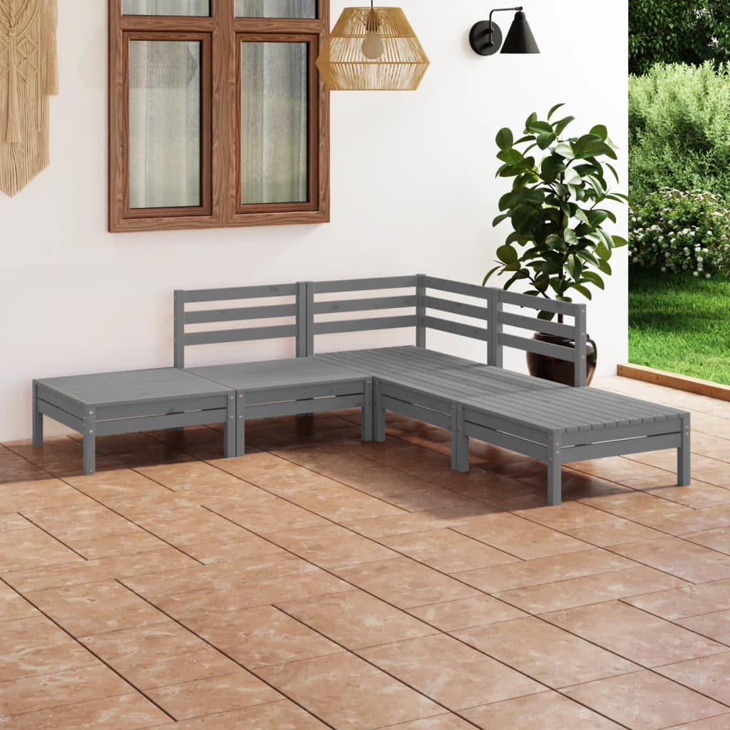 Set mobilier de grădină, 5 piese, gri, lemn masiv de pin GartenMobel Dekor