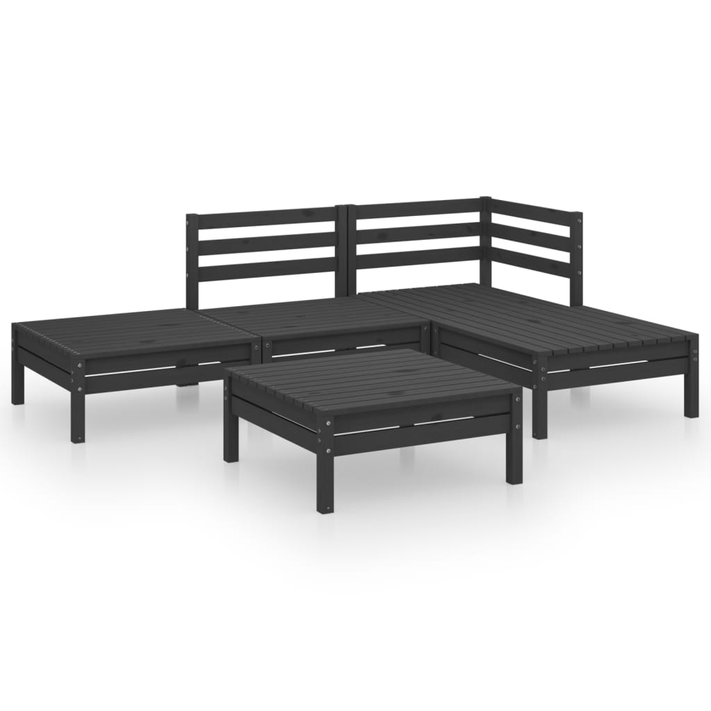 Set mobilier de grădină, 5 piese, negru, lemn masiv de pin GartenMobel Dekor